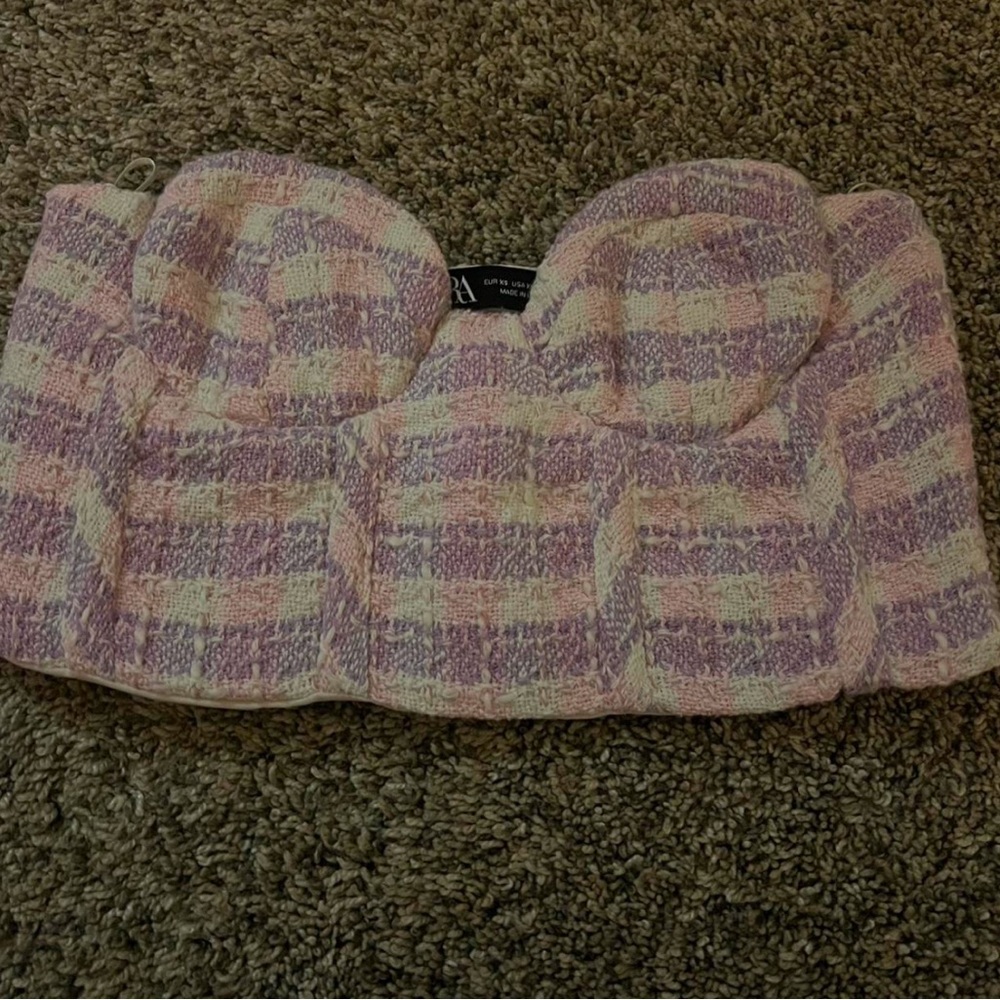 zara women’s tweed tube top crop top